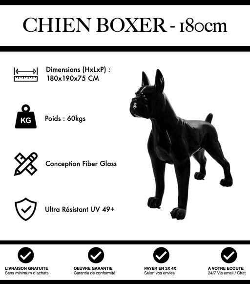 Sculpture Chien Boxer Resine XXL 180cm Statue - Noir - MUZZANO