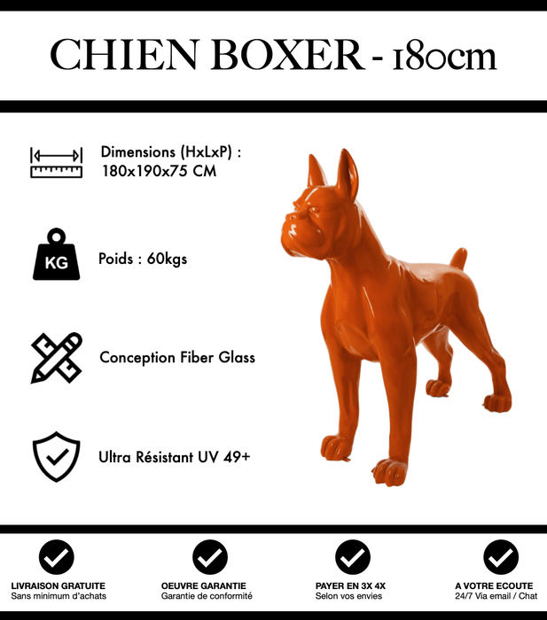 Sculpture Chien Boxer Resine XXL 180cm Statue - Orange - MUZZANO