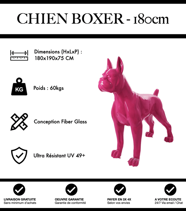 Sculpture Chien Boxer Resine XXL 180cm Statue - Rose - MUZZANO