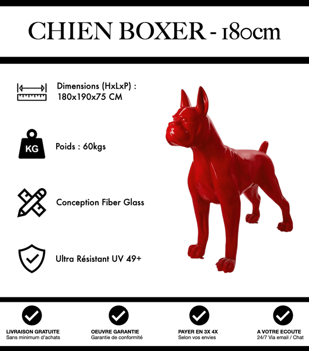 Sculpture Chien Boxer Resine XXL 180cm Statue - Rouge - MUZZANO