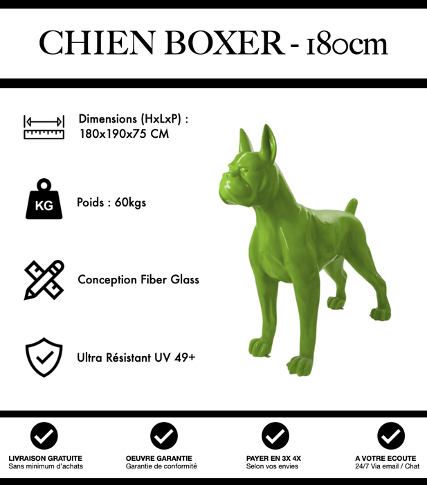 Sculpture Chien Boxer Resine XXL 180cm Statue - Vert Clair - MUZZANO