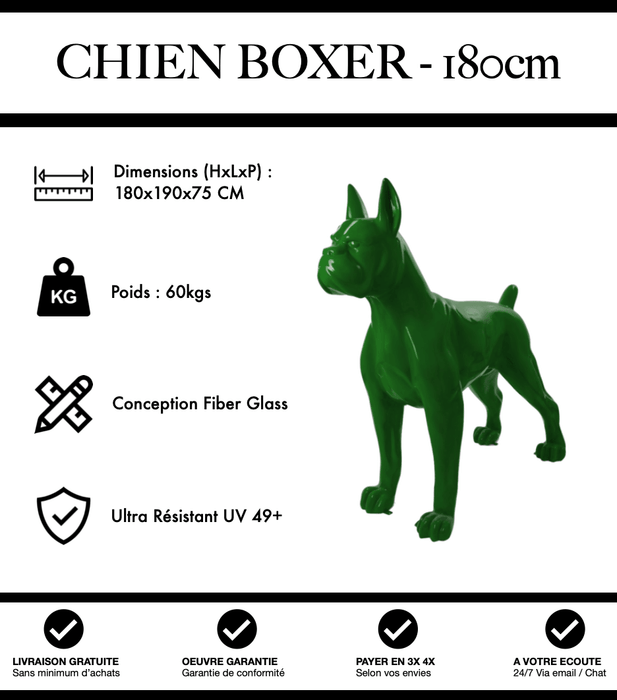 Sculpture Chien Boxer Resine XXL 180cm Statue - Vert Foncé - MUZZANO