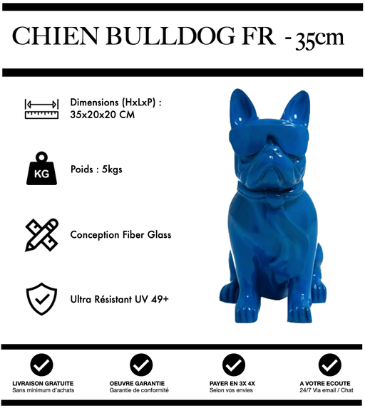 Sculpture Chien Bulldog FR Resine 35cm Statue - BLEU - MUZZANO