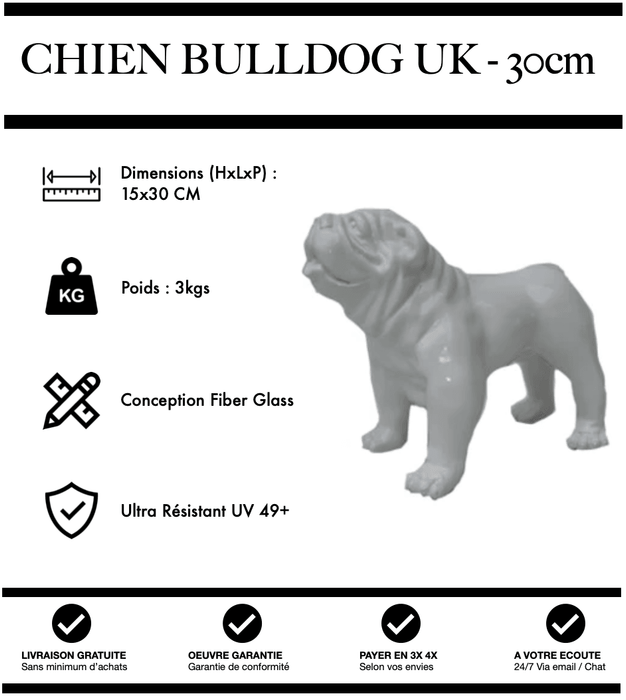 Sculpture Chien Bulldog UK Resine 30cm Statue - BLANC - MUZZANO