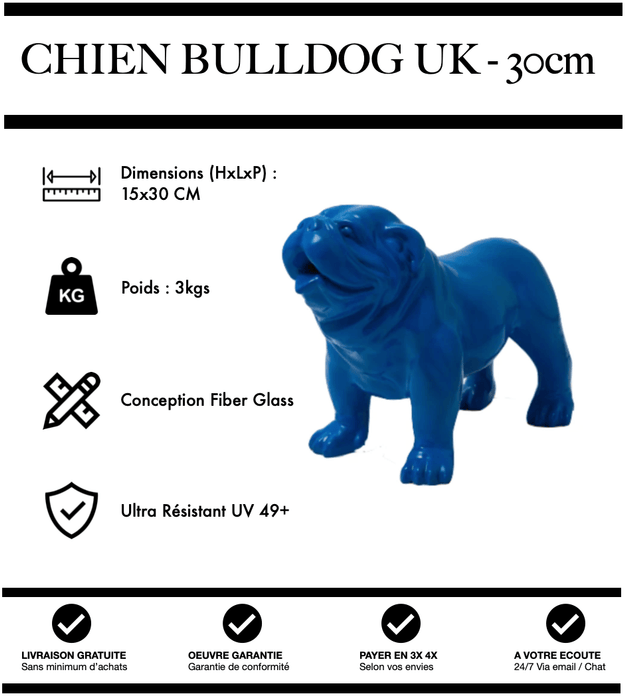 Sculpture Chien Bulldog UK Resine 30cm Statue - BLEU - MUZZANO