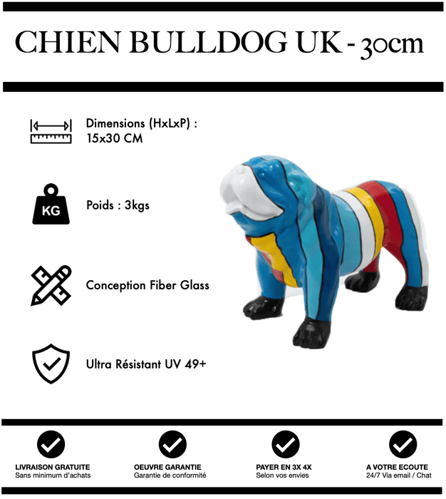 Sculpture Chien Bulldog UK Resine 30cm Statue - HIVER - MUZZANO