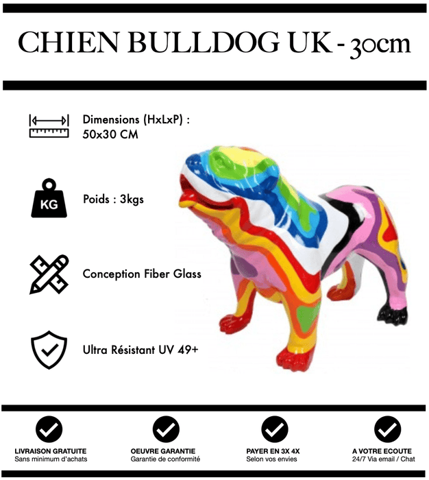 Sculpture Chien Bulldog UK Resine 30cm Statue - Nuance - MUZZANO