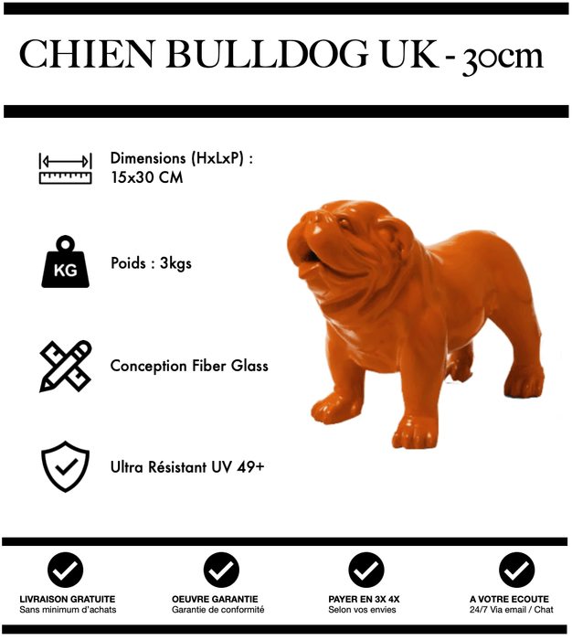 Sculpture Chien Bulldog UK Resine 30cm Statue - ORANGE - MUZZANO