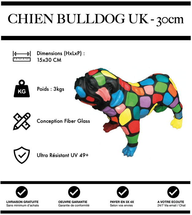 Sculpture Chien Bulldog UK Resine 30cm Statue - Puzzle - MUZZANO