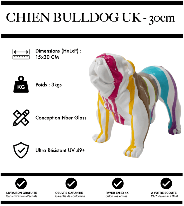 Sculpture Chien Bulldog UK Resine 30cm Statue - White Trash - MUZZANO