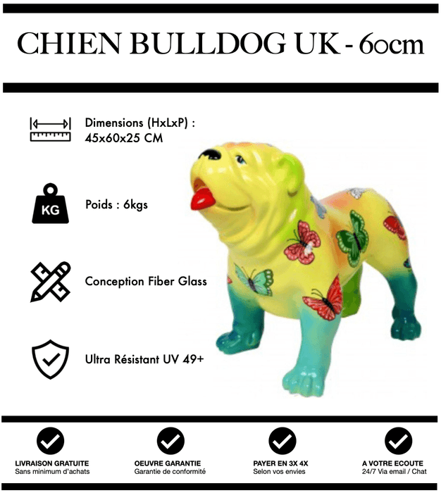 Sculpture Chien Bulldog UK Resine 60cm Statue - Fly - MUZZANO