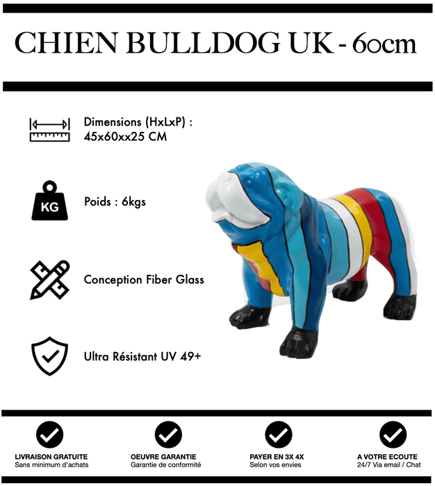 Sculpture Chien Bulldog UK Resine 60cm Statue - Hiver - MUZZANO