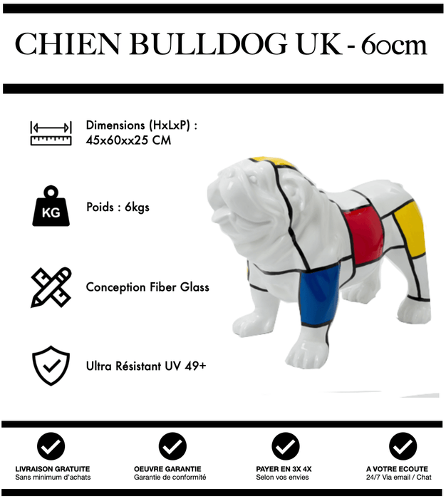 Sculpture Chien Bulldog UK Resine 60cm Statue - Mondrian - MUZZANO