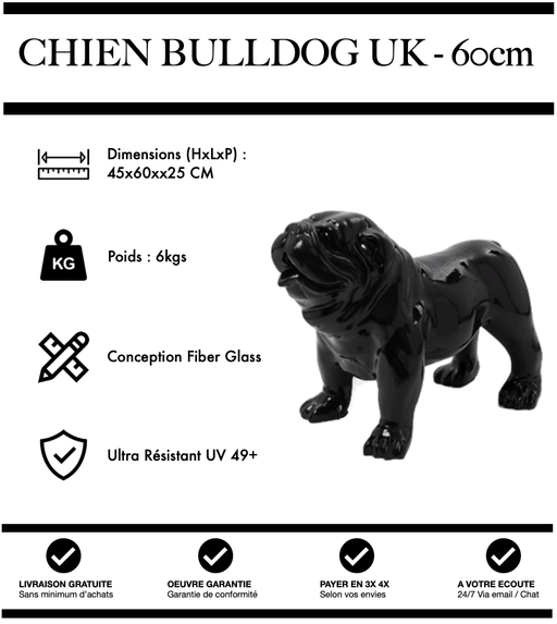 Sculpture Chien Bulldog UK Resine 60cm Statue - NOIR - MUZZANO