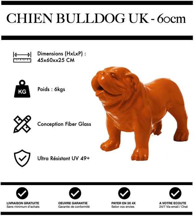 Sculpture Chien Bulldog UK Resine 60cm Statue - ORANGE - MUZZANO