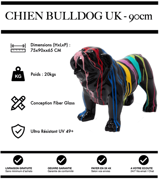 Sculpture Chien Bulldog UK Resine 90cm Statue - Black Trash - MUZZANO