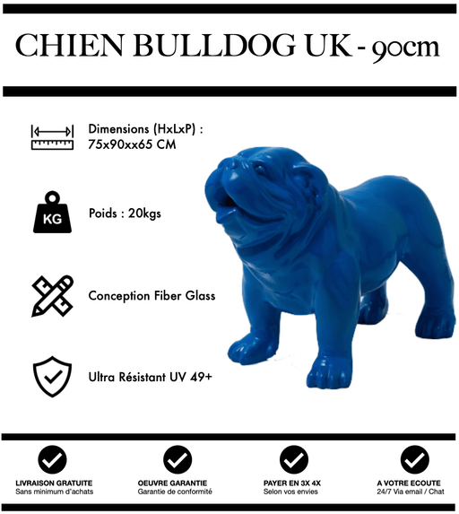 Sculpture Chien Bulldog UK Resine 90cm Statue - BLEU - MUZZANO