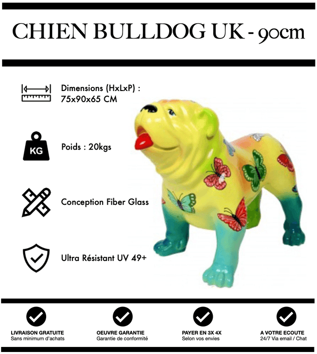 Sculpture Chien Bulldog UK Resine 90cm Statue - Fly - MUZZANO