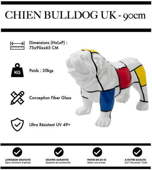 Sculpture Chien Bulldog UK Resine 90cm Statue - Mondrian - MUZZANO