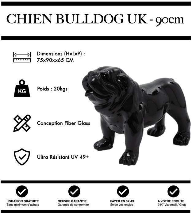 Sculpture Chien Bulldog UK Resine 90cm Statue - NOIR - MUZZANO