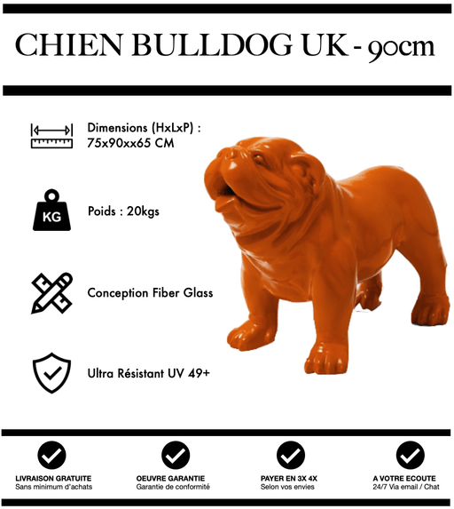 Sculpture Chien Bulldog UK Resine 90cm Statue - ORANGE - MUZZANO