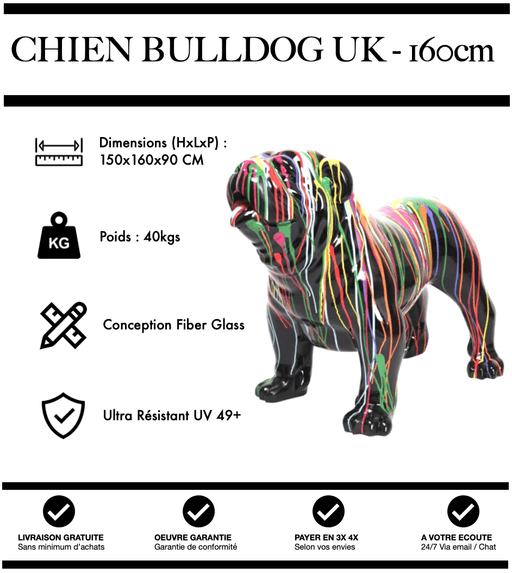 Sculpture Chien Bulldog UK Resine XXL 160cm Statue - Black Trash - MUZZANO