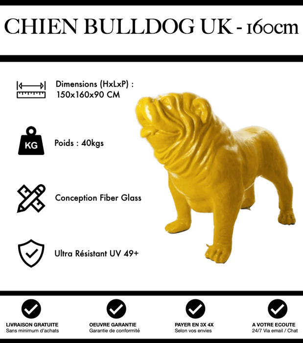 Sculpture Chien Bulldog UK Resine XXL 160cm Statue - Jaune - MUZZANO