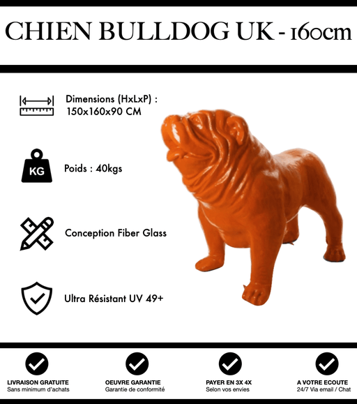 Sculpture Chien Bulldog UK Resine XXL 160cm Statue - Orange - MUZZANO