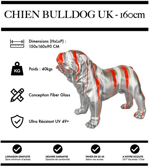 Sculpture Chien Bulldog UK Resine XXL 160cm Statue - Orange Trash - MUZZANO