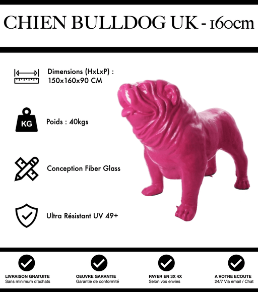 Sculpture Chien Bulldog UK Resine XXL 160cm Statue - Rose - MUZZANO