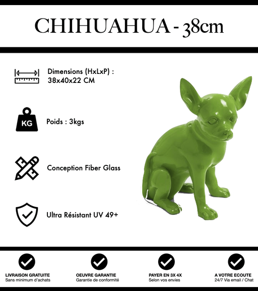 Sculpture Chien Chihuahua Resine 38cm Statue - Vert - MUZZANO