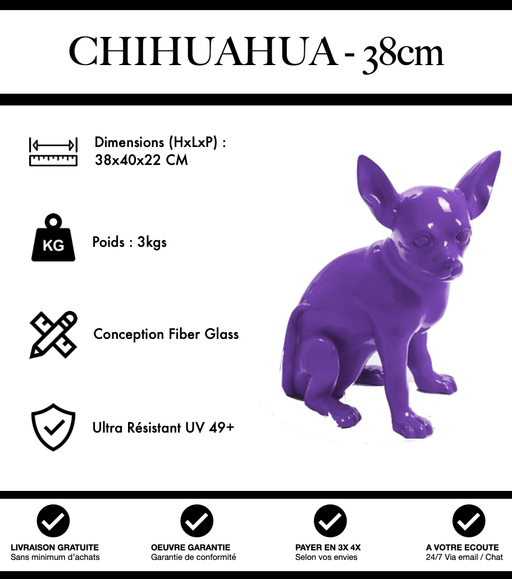 Sculpture Chien Chihuahua Resine 38cm Statue - Violet - MUZZANO