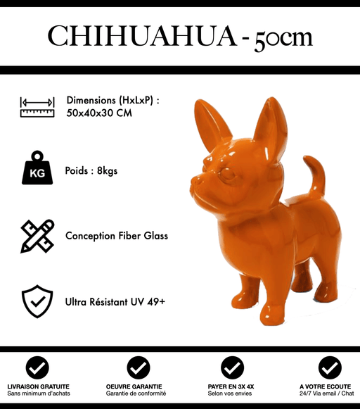 Sculpture Chien Chihuahua Resine 50cm Statue - Orange - MUZZANO