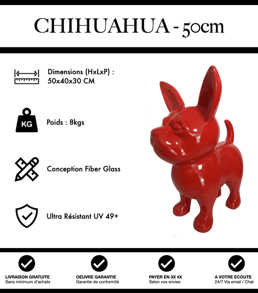 Sculpture Chien Chihuahua Resine 50cm Statue - Rouge - MUZZANO