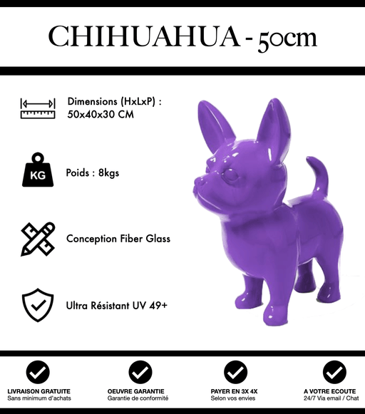 Sculpture Chien Chihuahua Resine 50cm Statue - Violet - MUZZANO