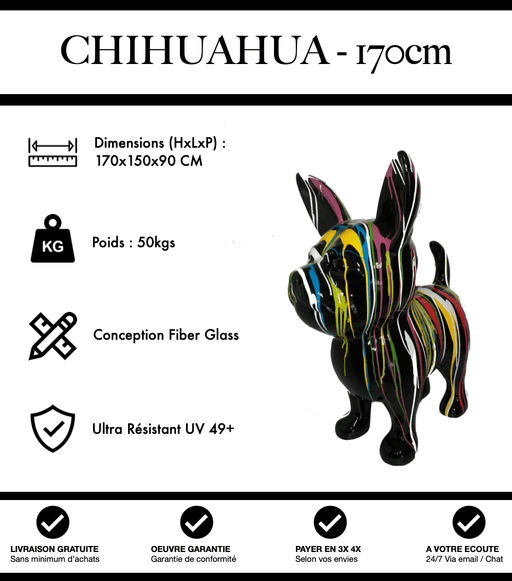 Sculpture Chien Chihuahua Resine XXL 170cm Statue - Black Trash - MUZZANO