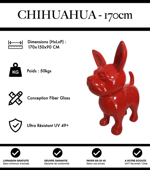 Sculpture Chien Chihuahua Resine XXL 170cm Statue - Rouge - MUZZANO