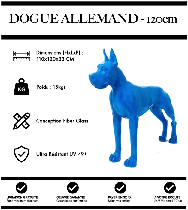 Sculpture Chien Dogue Allemand Resine 120cm Statue - BLEU - MUZZANO