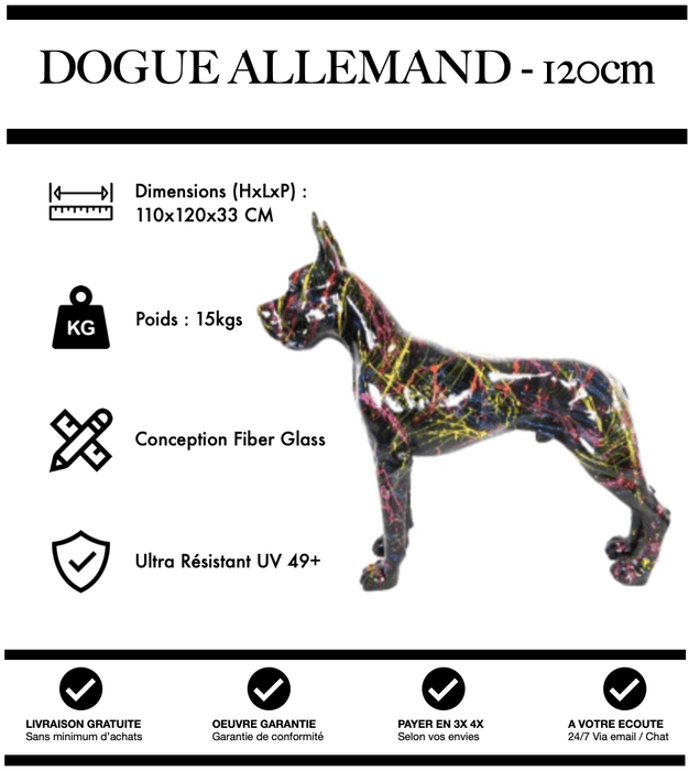 Sculpture Chien Dogue Allemand Resine 120cm Statue - Graffiti Noir - MUZZANO