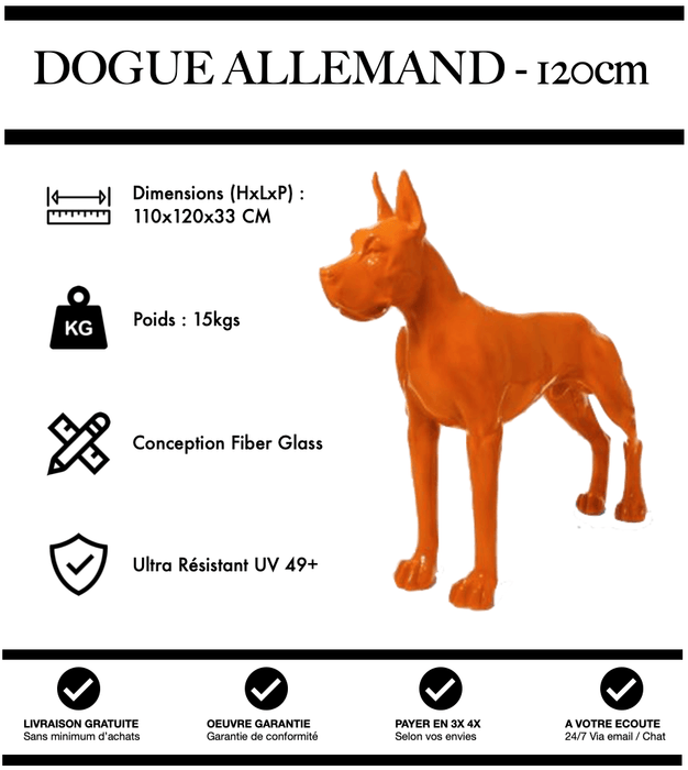 Sculpture Chien Dogue Allemand Resine 120cm Statue - ORANGE - MUZZANO