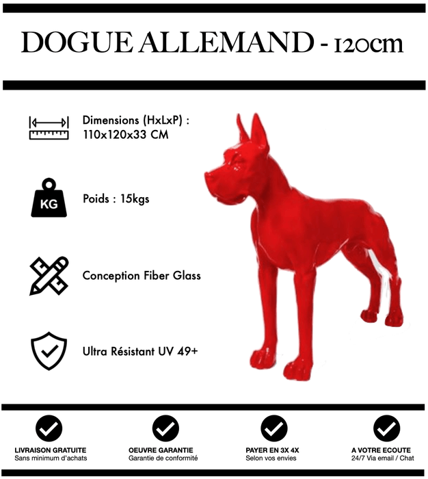 Sculpture Chien Dogue Allemand Resine 120cm Statue - Rouge - MUZZANO