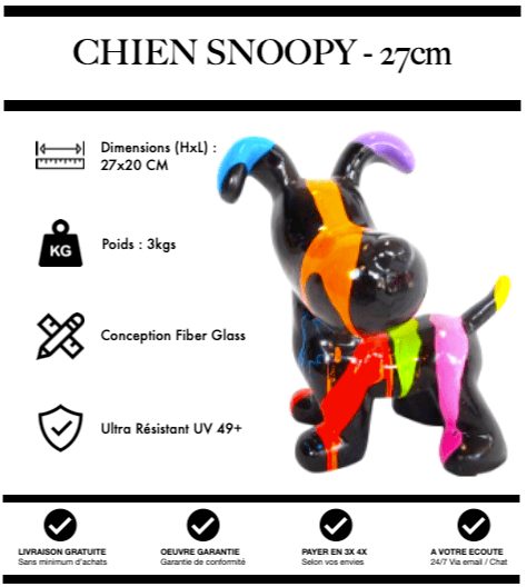 Sculpture Chien Snoopy 27cm Statue - Black Trash - MUZZANO