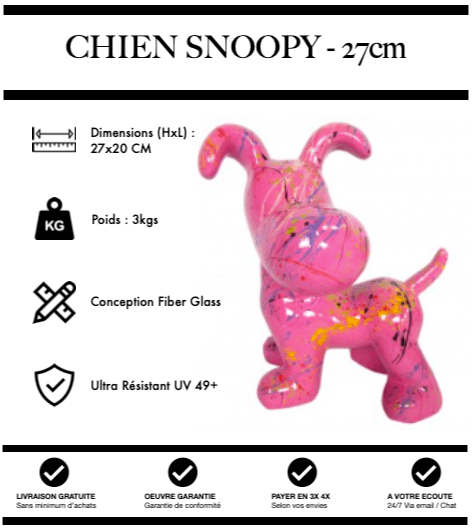 Sculpture Chien Snoopy 27cm Statue - Rose Graffiti - MUZZANO