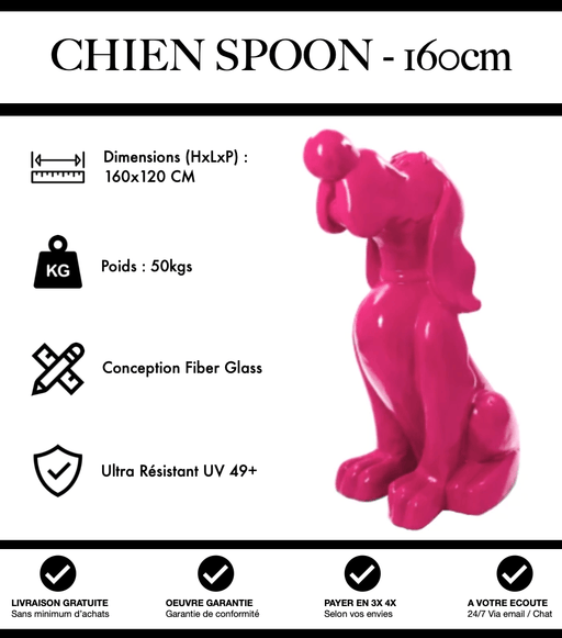 Sculpture Chien Snoopy XXL 160cm Statue - ROSE - MUZZANO