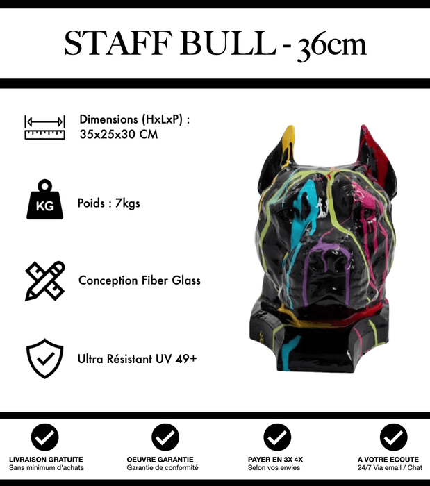 Sculpture Chien Staff Bull Resine 36cm Statue - Black Trash - MUZZANO