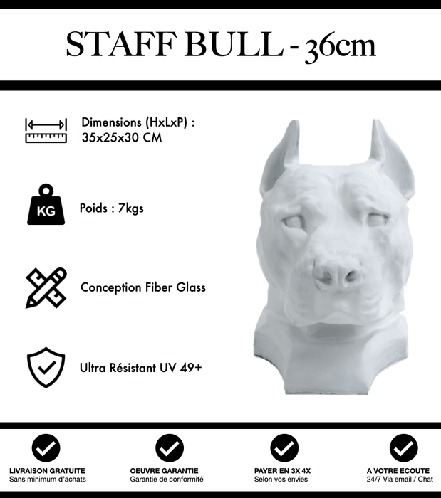 Sculpture Chien Staff Bull Resine 36cm Statue - Blanc - MUZZANO