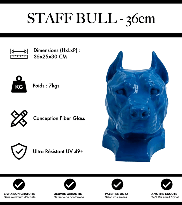 Sculpture Chien Staff Bull Resine 36cm Statue - Bleu - MUZZANO