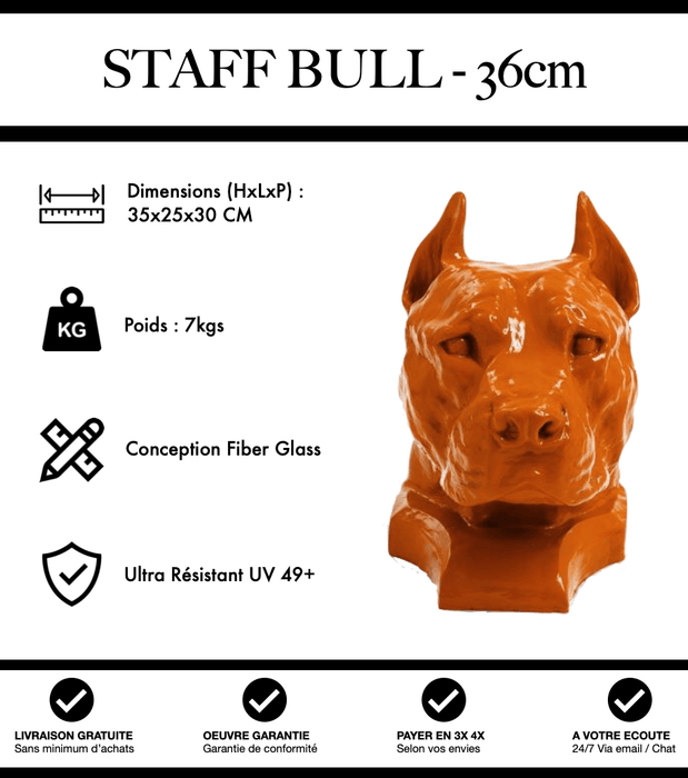 Sculpture Chien Staff Bull Resine 36cm Statue - Orange - MUZZANO