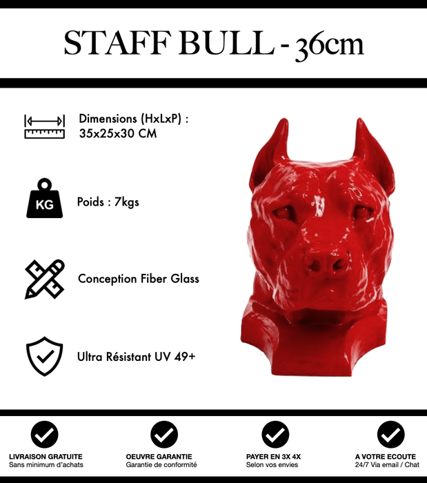 Sculpture Chien Staff Bull Resine 36cm Statue - Rouge - MUZZANO