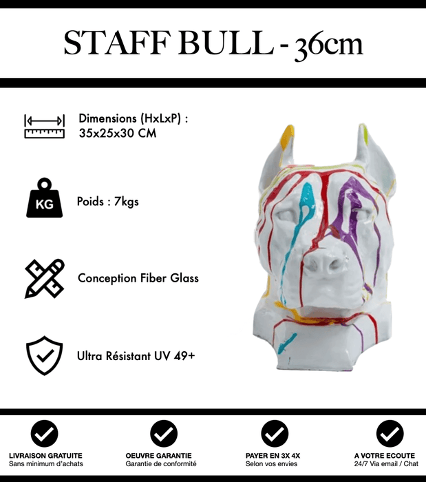 Sculpture Chien Staff Bull Resine 36cm Statue - White Trash - MUZZANO